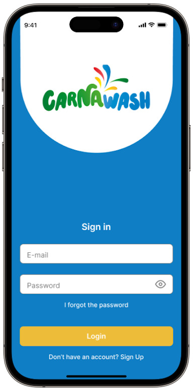 Carnawash app login screen
